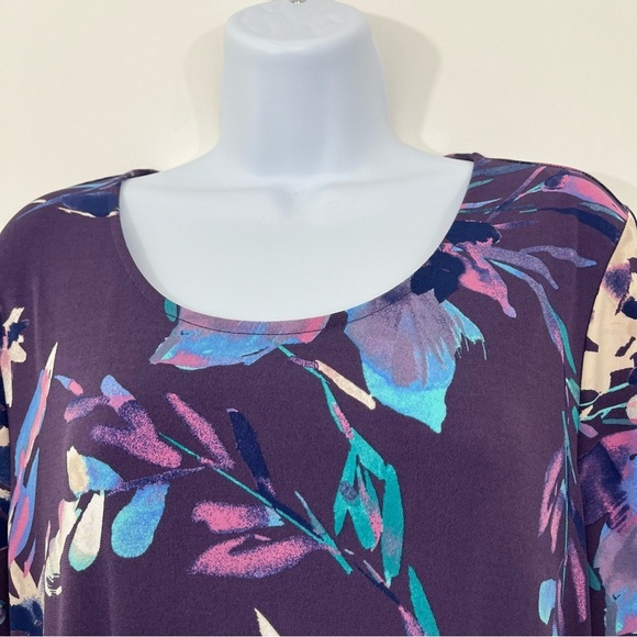 Chico’s Purple Floral Layered Flare Sleevee Shift Dress - Picture 2 of 15